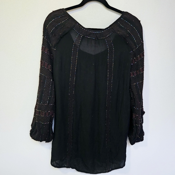 Free people Small Oversized Bohemian Metallic Beaded Black Embroidered Blouse - Picture 7 of 9